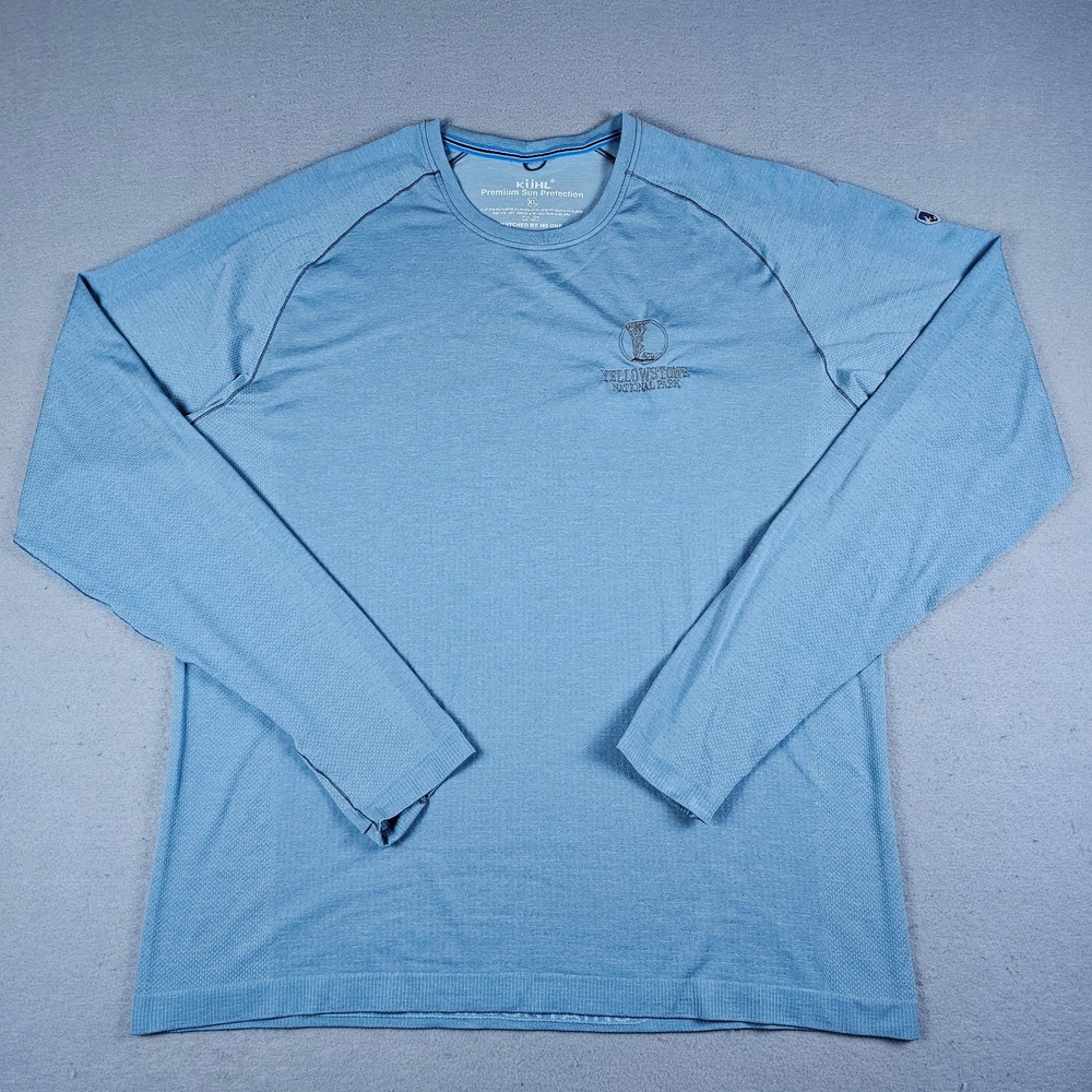 Kuhl Eclipser Crew Shirt Mens Extra Large Blue Long Sleeve Yellowstone Park Logo